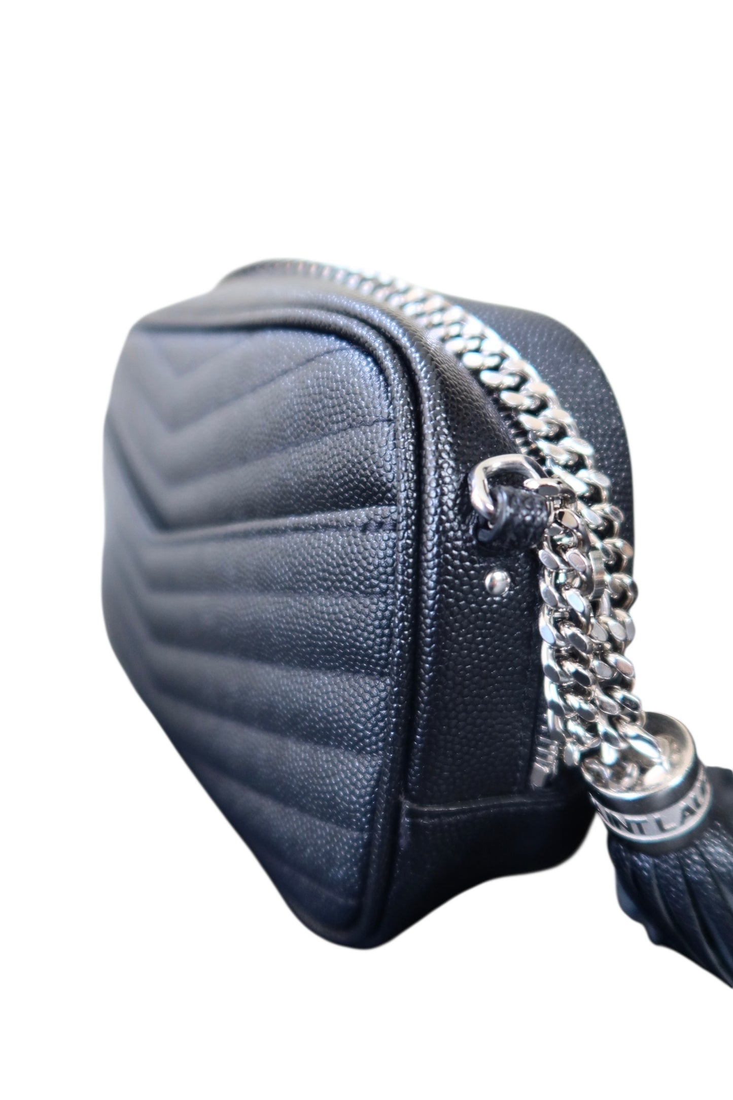 Saint Laurent Grain De Poudre Matelasse Monogram Mini Lou Camera Bag Black