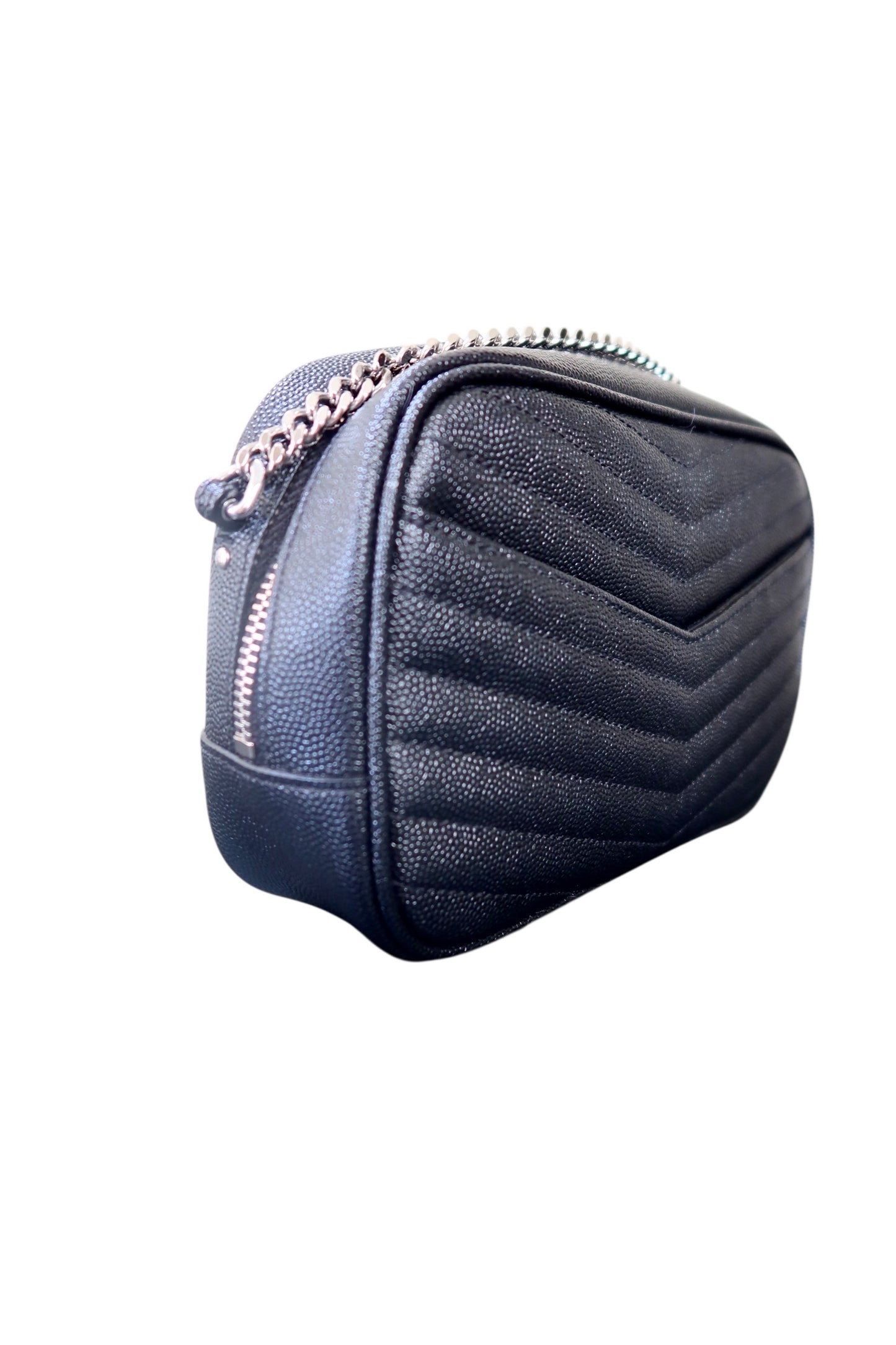 Saint Laurent Grain De Poudre Matelasse Monogram Mini Lou Camera Bag Black