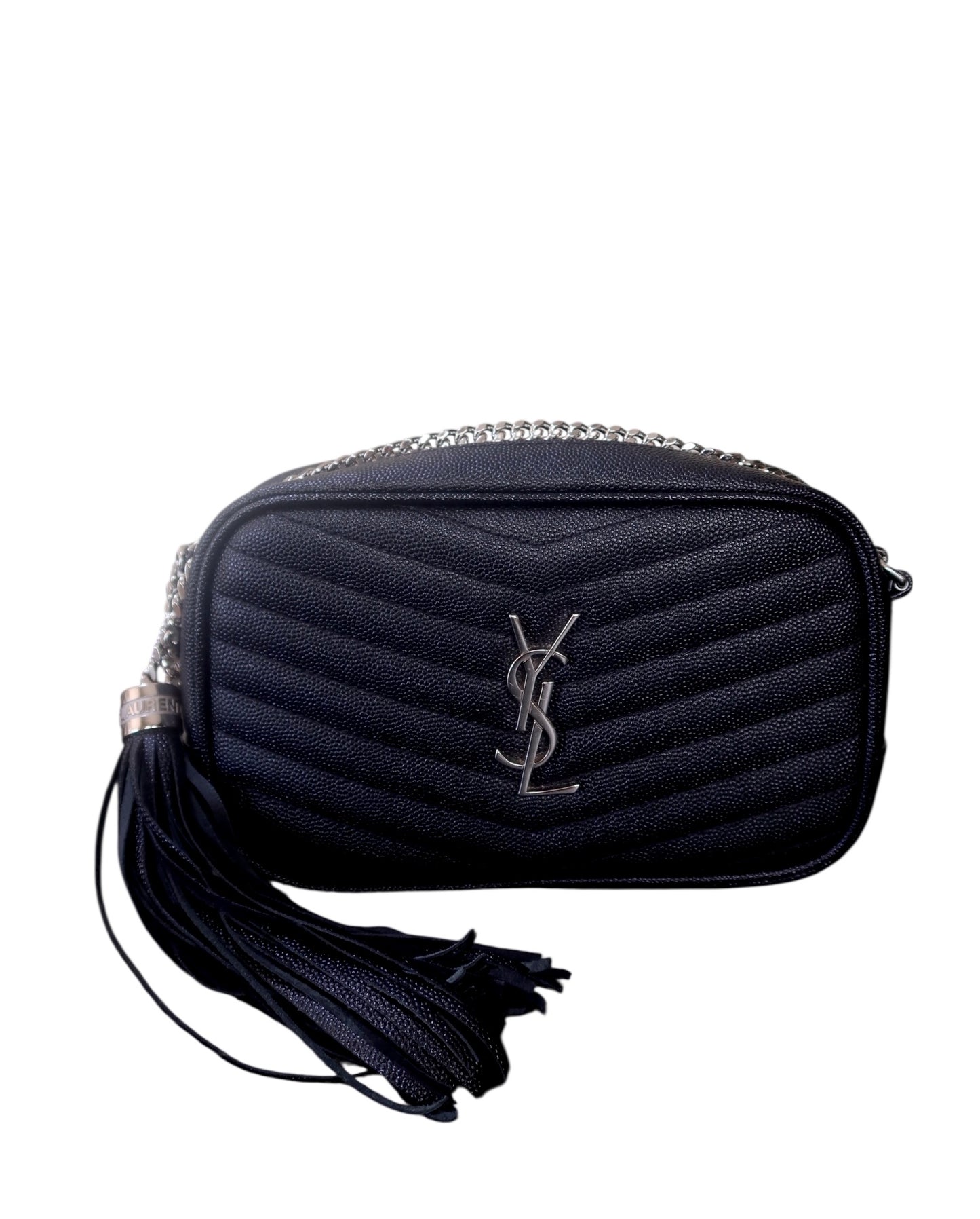 Saint Laurent Grain De Poudre Matelasse Monogram Mini Lou Camera Bag Black