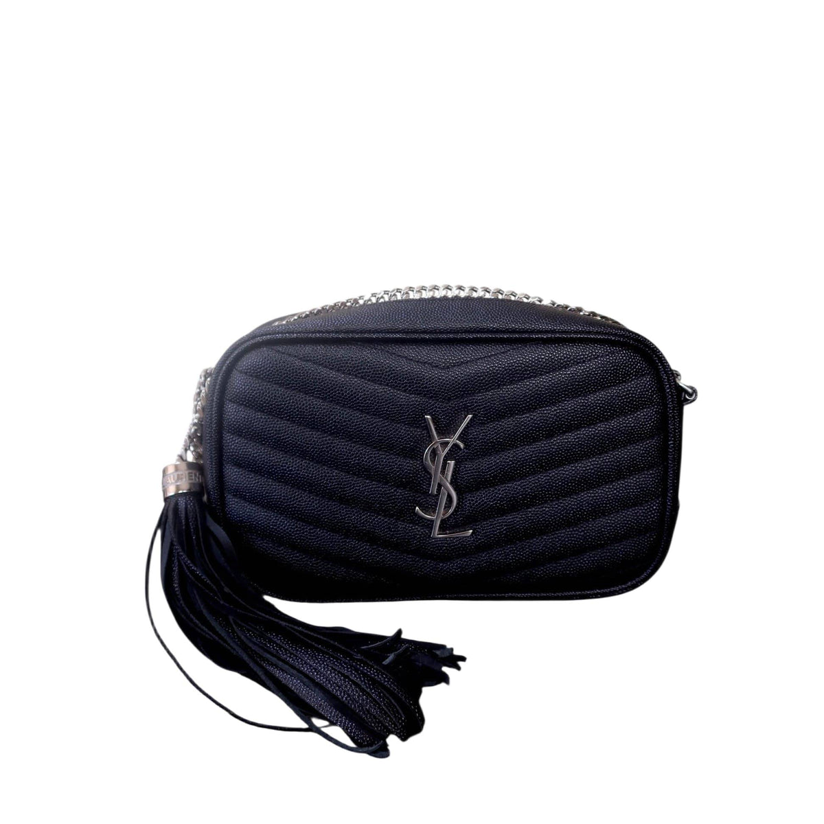 Saint Laurent Grain De Poudre Matelasse Monogram Mini Lou Camera Bag Black