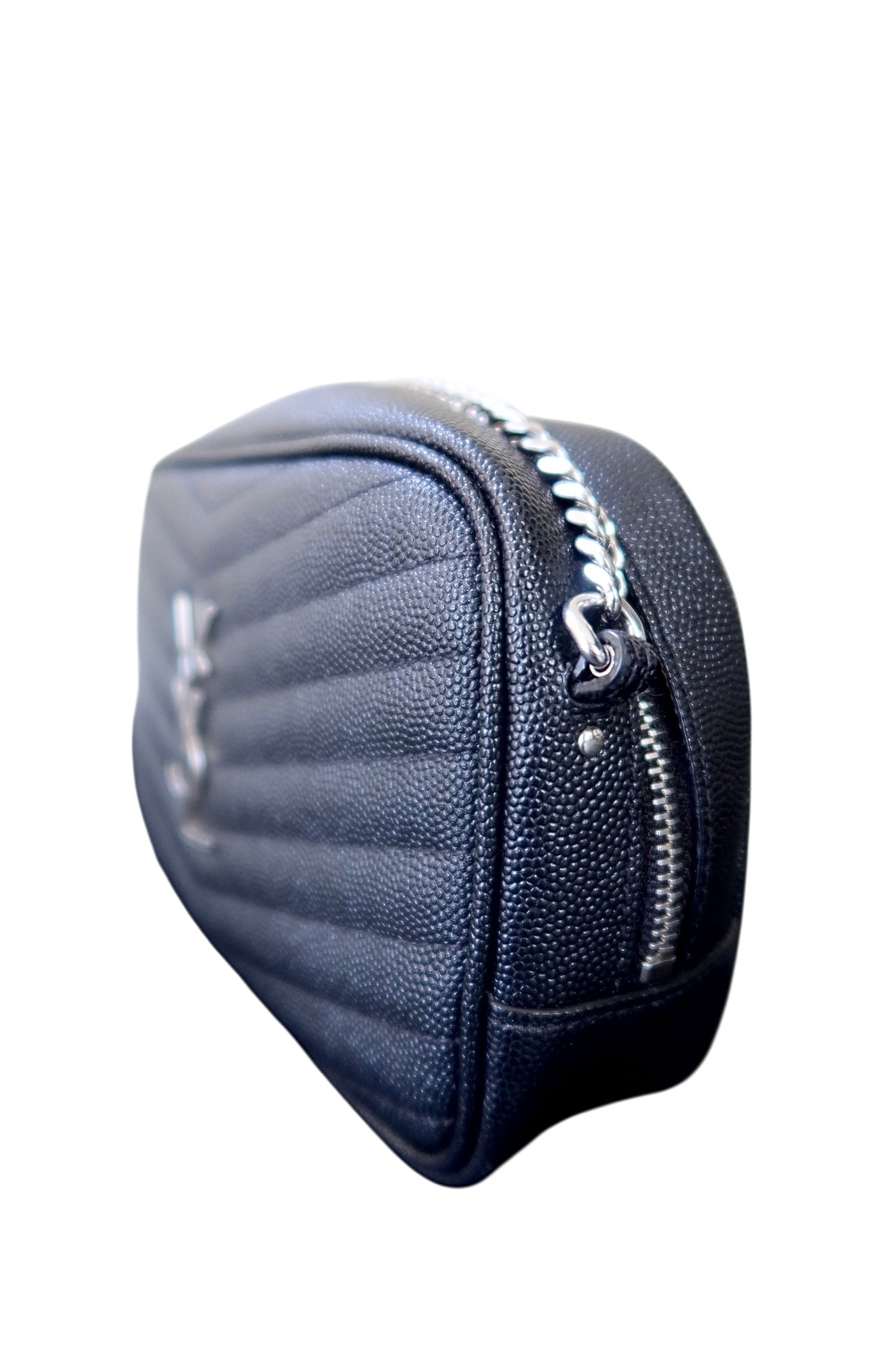 Saint Laurent Grain De Poudre Matelasse Monogram Mini Lou Camera Bag Black