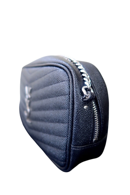 Saint Laurent Grain De Poudre Matelasse Monogram Mini Lou Camera Bag Black