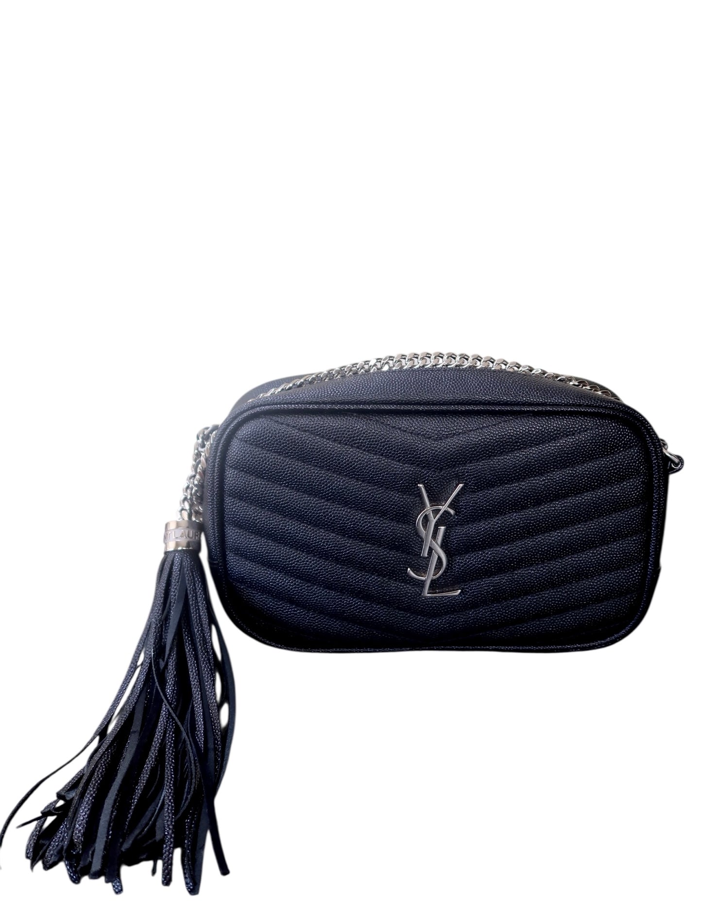Saint Laurent Grain De Poudre Matelasse Monogram Mini Lou Camera Bag Black