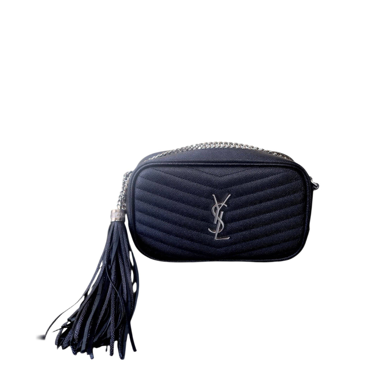 Saint Laurent Grain De Poudre Matelasse Monogram Mini Lou Camera Bag Black