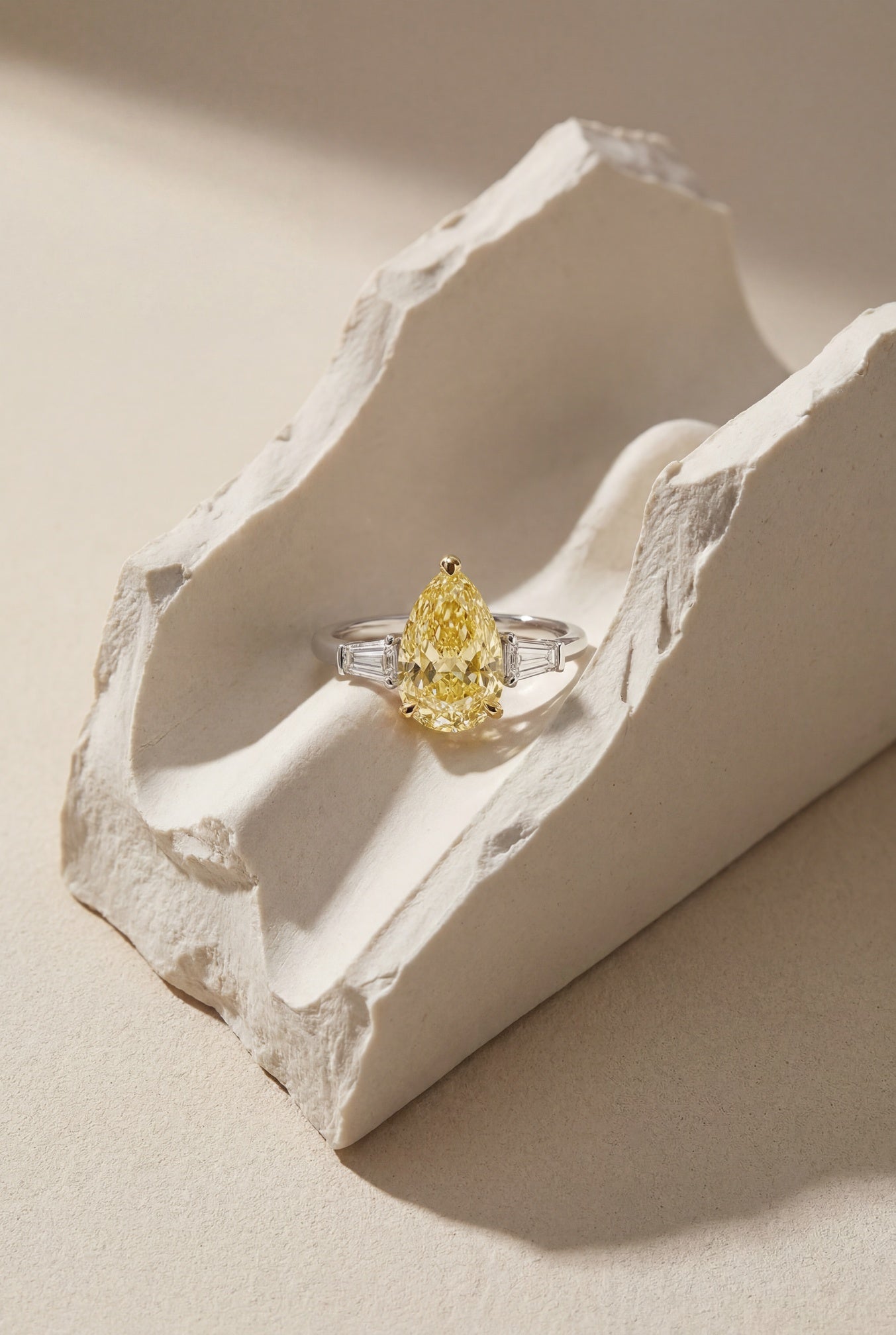 JANARY Pear Modified Brilliant 7.07-Carat Fancy Vivid Yellow Diamond Ring in 18K White Gold