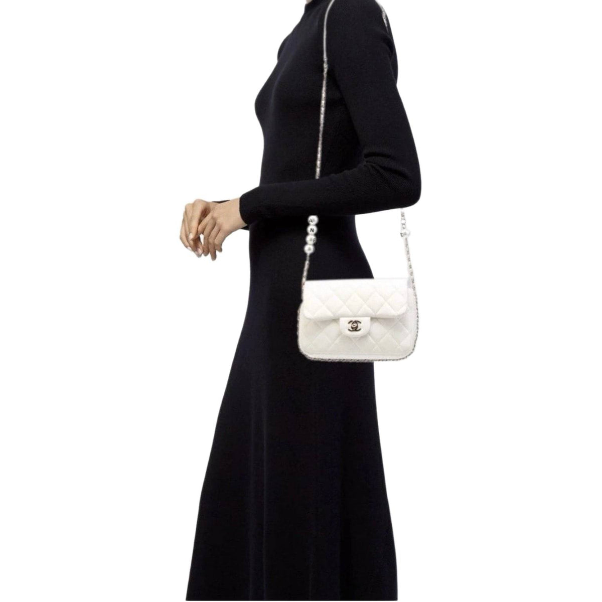 Chanel "My Precious" Flap Bag Imitation Pearl White Lambskin Light Gold Hardware