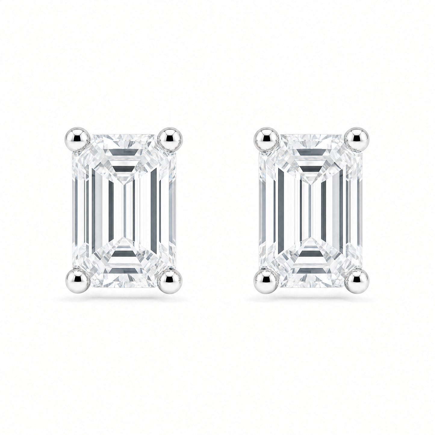 JANARY Emerald Cut 4-Carat Diamond Stud Earrings in 18K White Gold