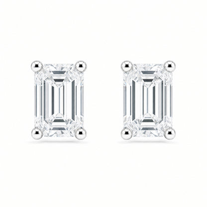 JANARY Emerald Cut 4-Carat Diamond Stud Earrings in 18K White Gold