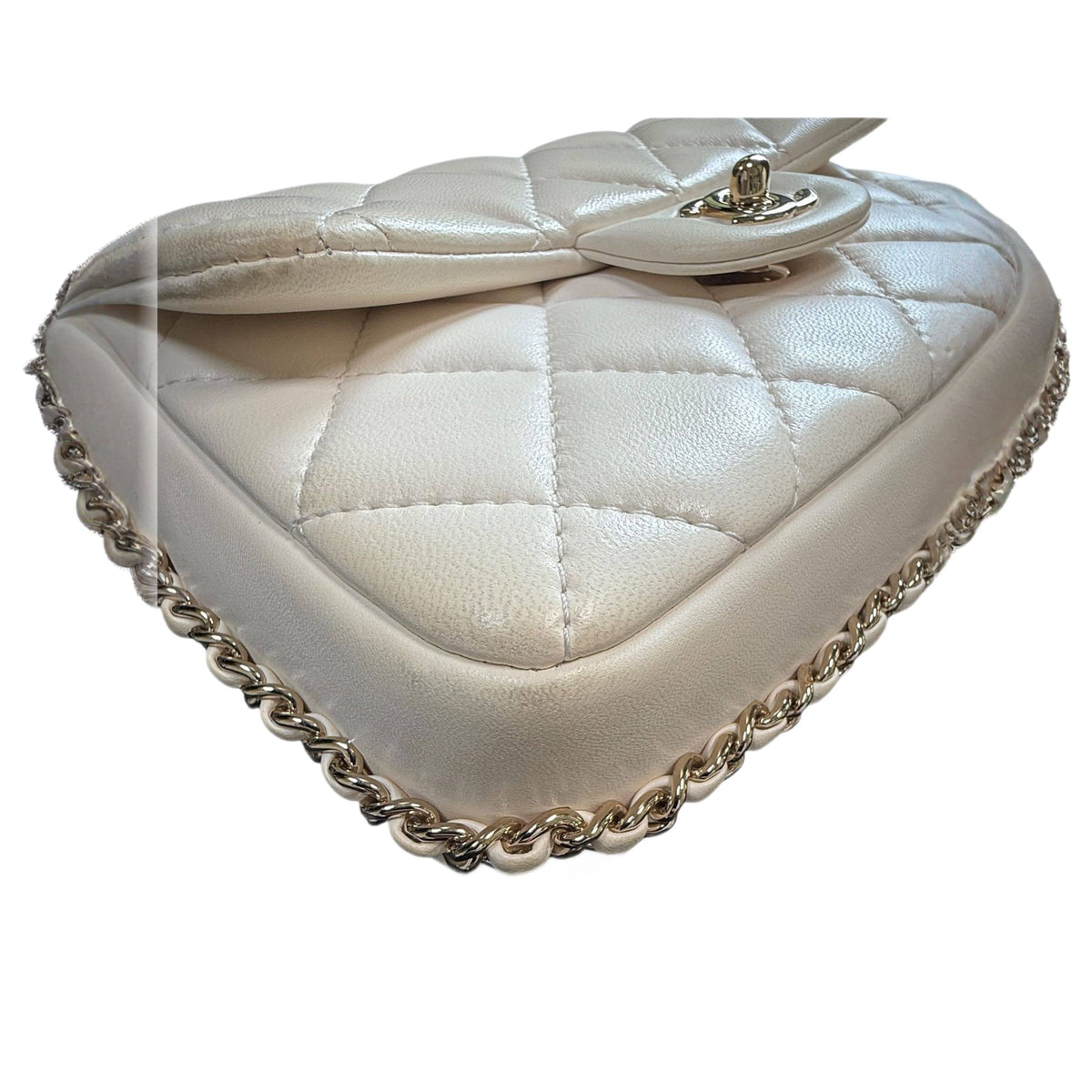 Chanel "My Precious" Flap Bag Imitation Pearl White Lambskin Light Gold Hardware