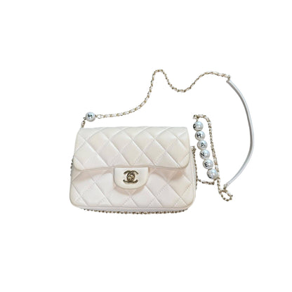 Chanel "My Precious" Flap Bag Imitation Pearl White Lambskin Light Gold Hardware