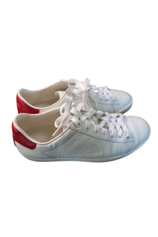 Gucci Ace Perforated Interlocking G Calfskin Leather Sneakers White with Red Accents Women