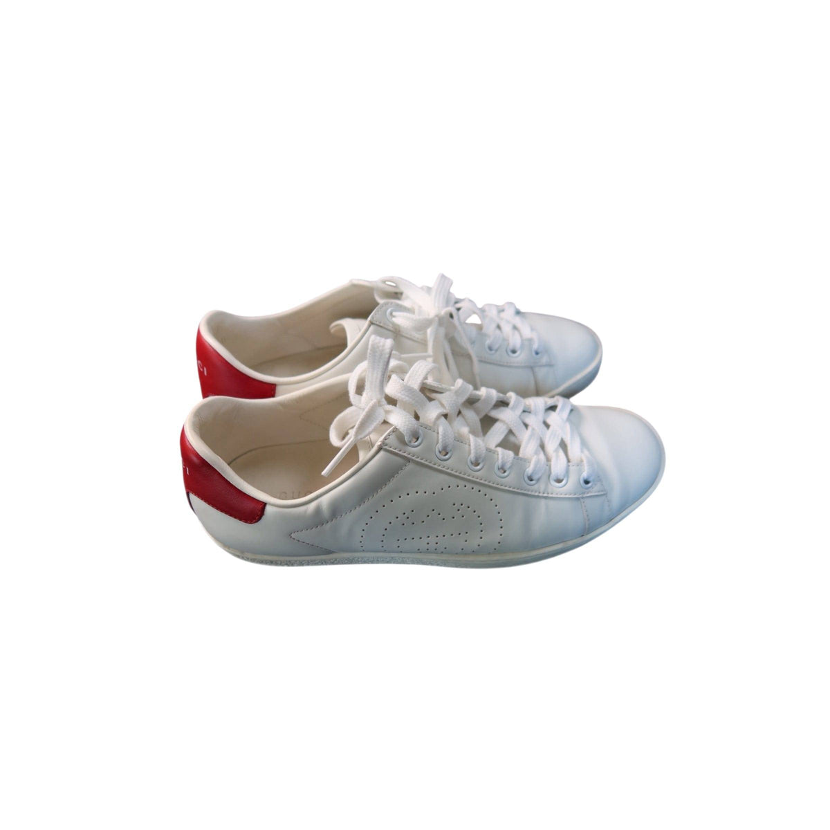 Gucci Ace Perforated Interlocking G Calfskin Leather Sneakers White with Red Accents Women