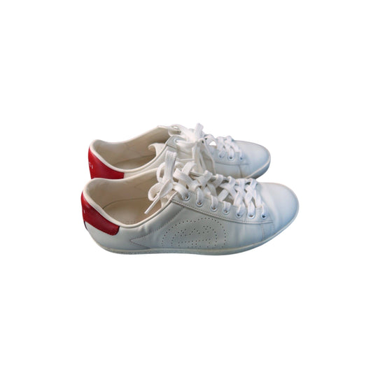 Gucci Ace Perforated Interlocking G Calfskin Leather Sneakers White with Red Accents Women