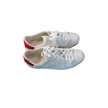 Gucci Ace Perforated Interlocking G Calfskin Leather Sneakers White with Red Accents Women
