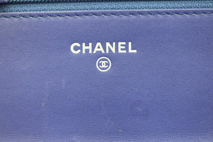Chanel Timeless Patent Wallet on Chain - Blue with Silver Hardware