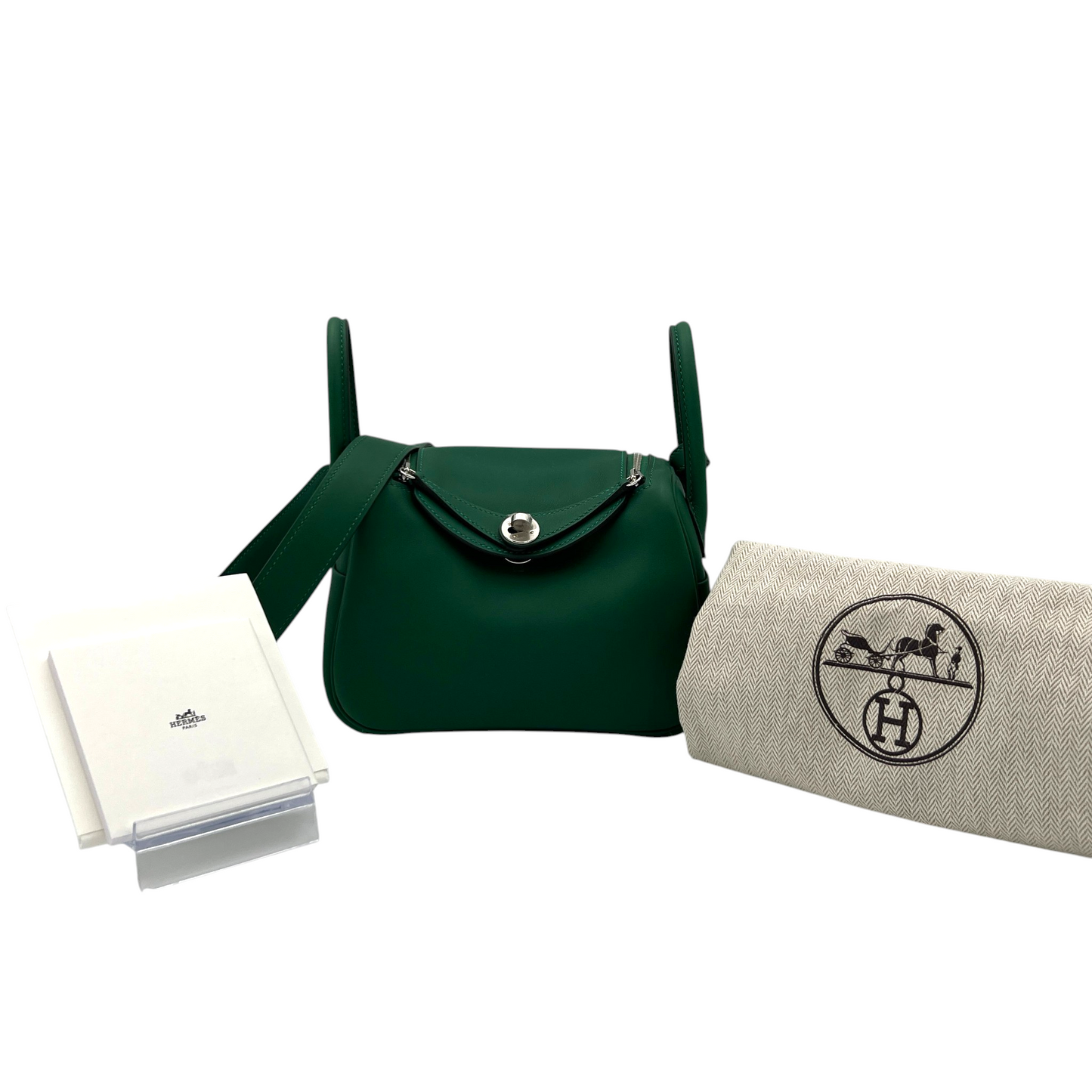 HERMÈS Mini Lindy II 20 Swift Leather Bag Vert Moyen PHW Stamp K (2025)