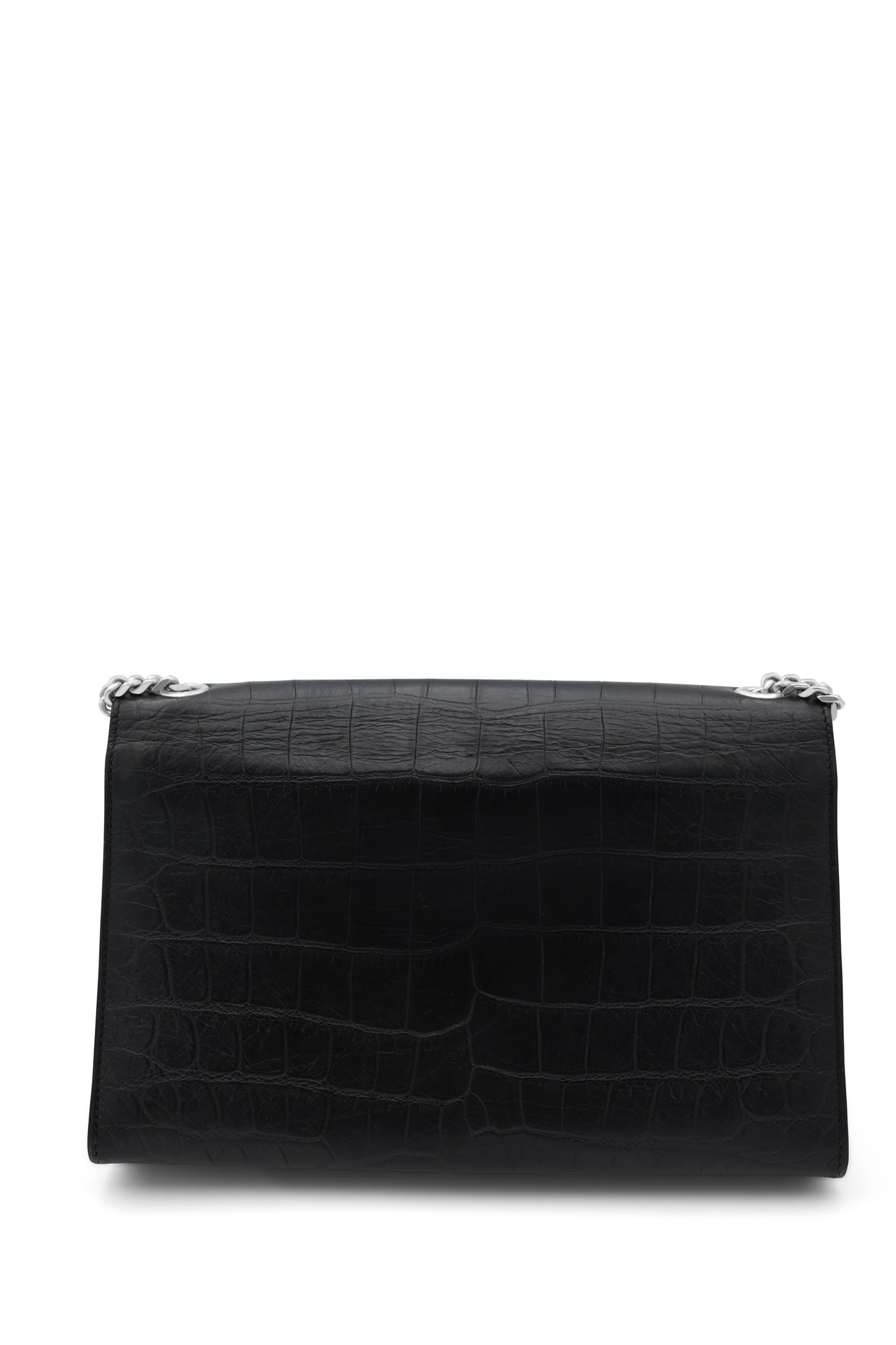 Saint Laurent Kate Medium Monogram Tassel Bag in Black Croc-Embossed Leather