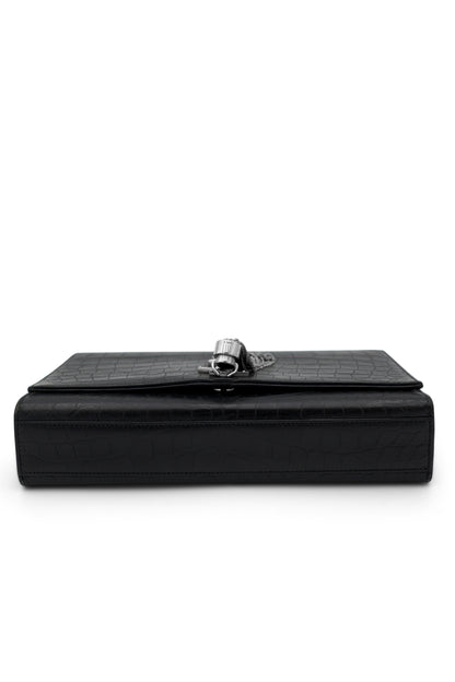 Saint Laurent Kate Medium Monogram Tassel Bag in Black Croc-Embossed Leather