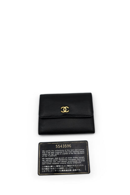 Chanel Coco CC Mark Trifold Wallet in Black Smooth Leather