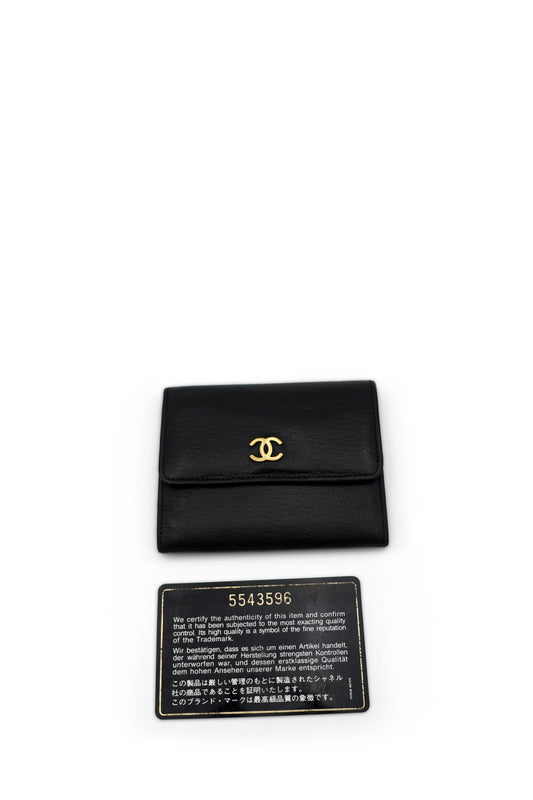 Chanel Coco CC Mark Trifold Wallet in Black Smooth Leather