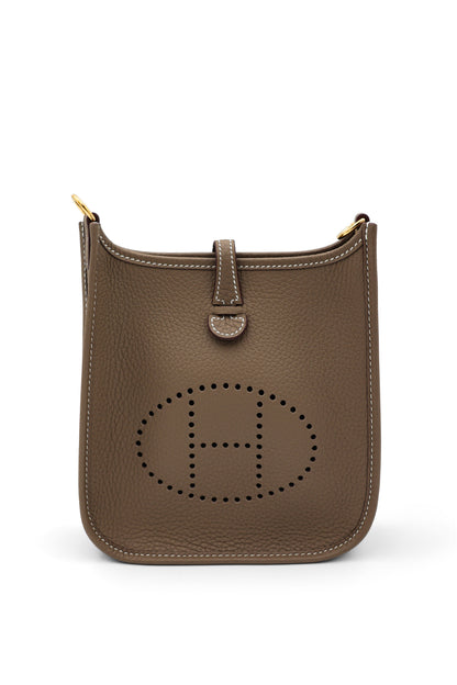 Hermès Etoupe/Bleu Indigo Evelyne Amazone TPM 16 in Clemence Leather with GHW