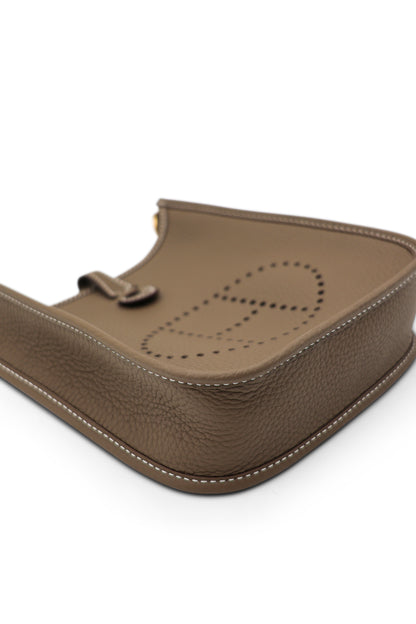 Hermès Etoupe/Bleu Indigo Evelyne Amazone TPM 16 in Clemence Leather with GHW