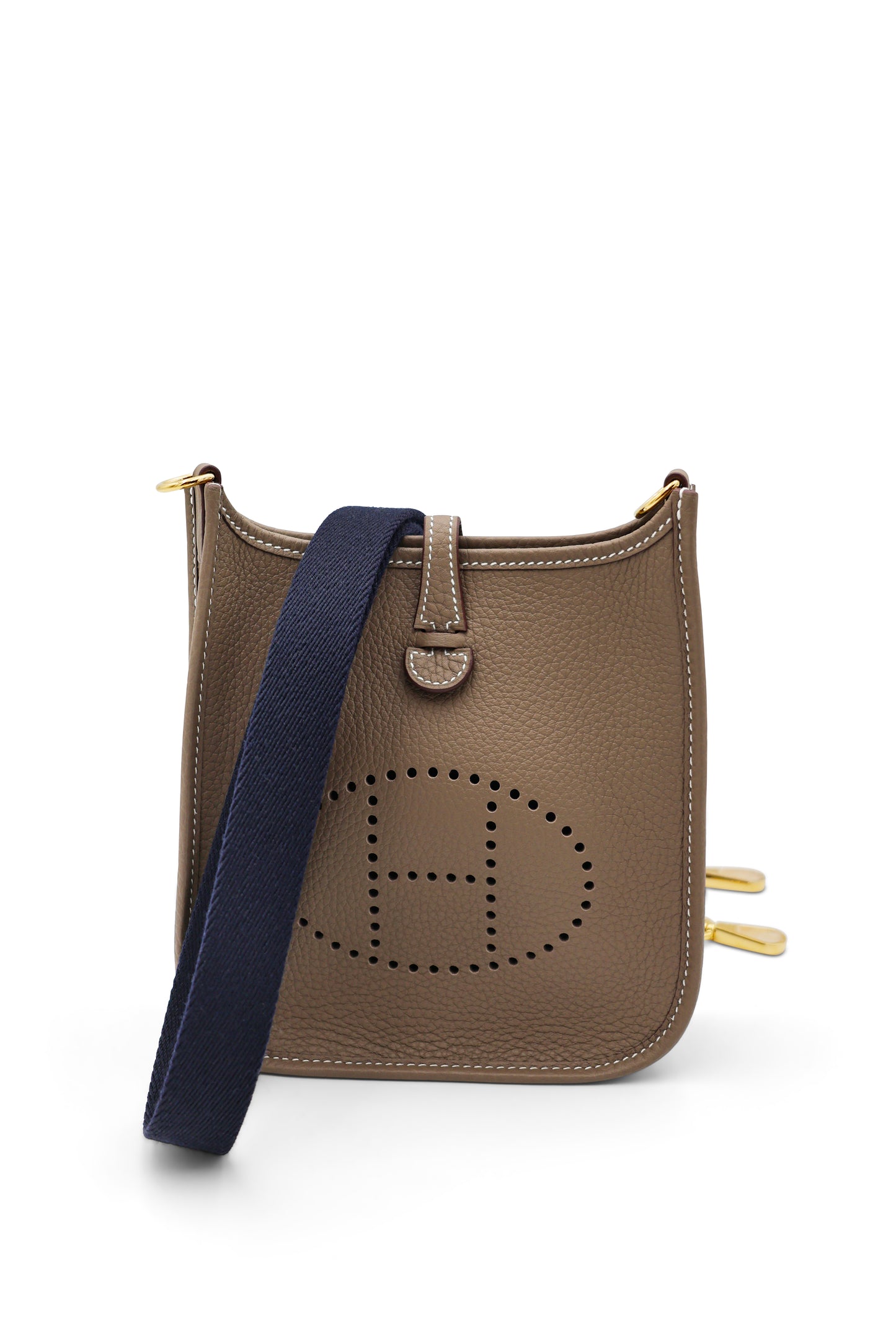 Hermès Etoupe/Bleu Indigo Evelyne Amazone TPM 16 in Clemence Leather with GHW