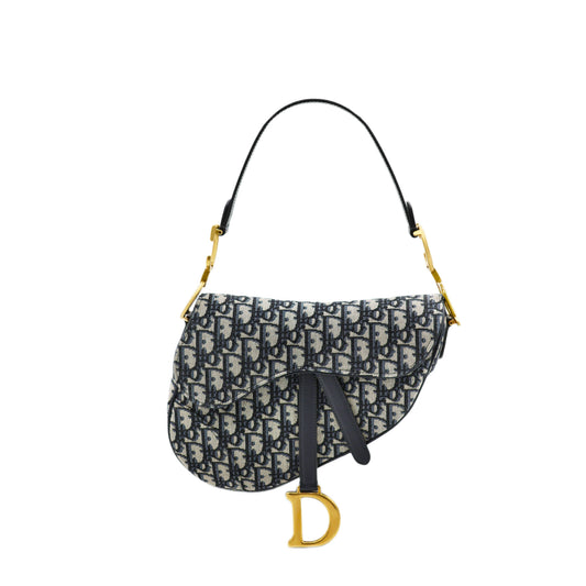 Christian Dior Oblique Saddle Bag in Navy Blue
