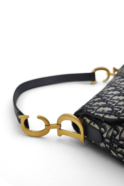 Christian Dior Oblique Saddle Bag in Navy Blue