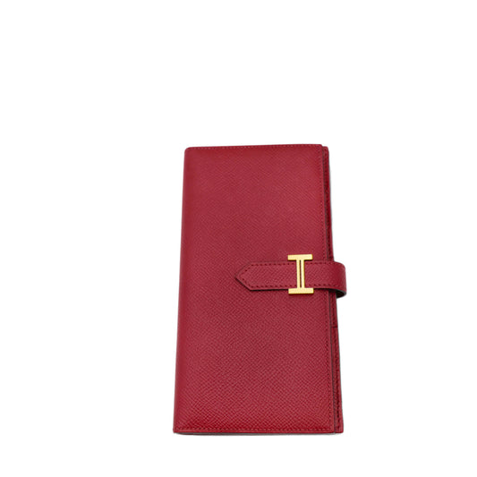 Hermès Bearn Soufflet Wallet in Rouge Ash with Gold Hardware