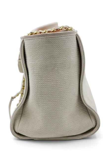 Chanel Medium Deauville Tote in Beige Canvas with Gold Hardware