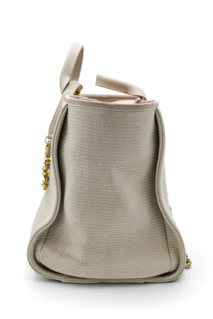 Chanel Medium Deauville Tote in Beige Canvas with Gold Hardware
