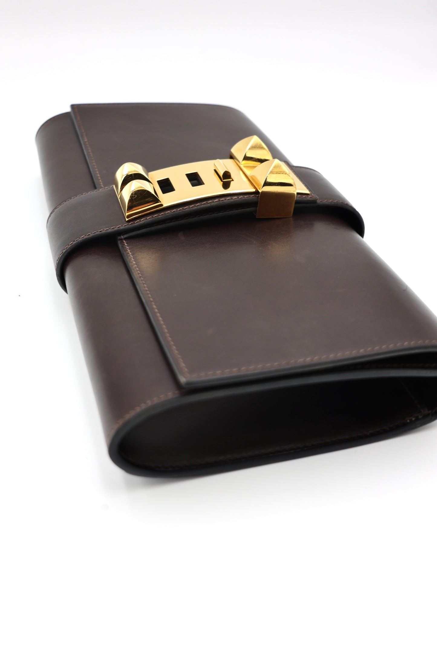 Hermes Medor 29 Clutch in Chocolat Box Calfskin with Gold Hardware