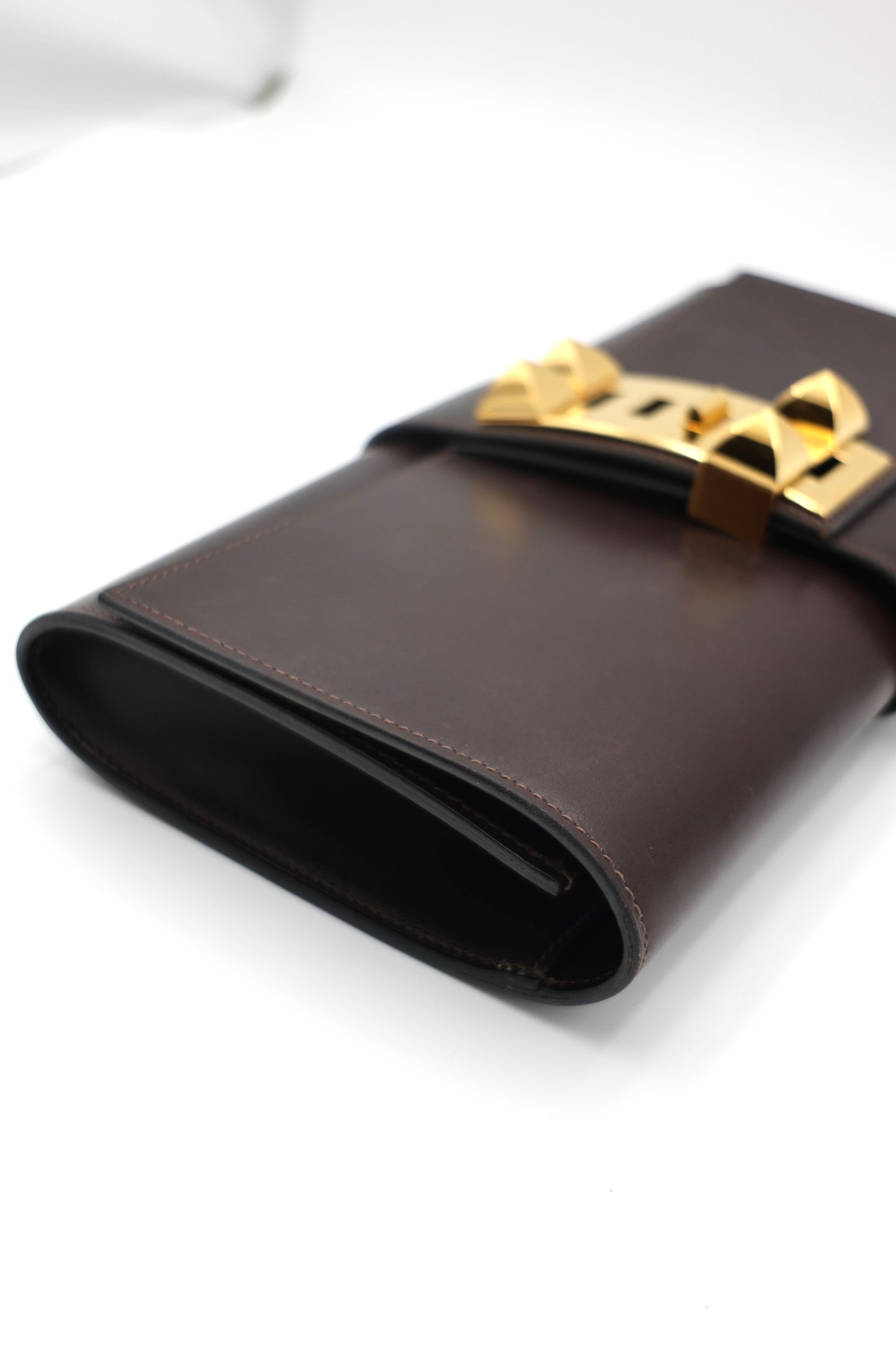 Hermes Medor 29 Clutch in Chocolat Box Calfskin with Gold Hardware