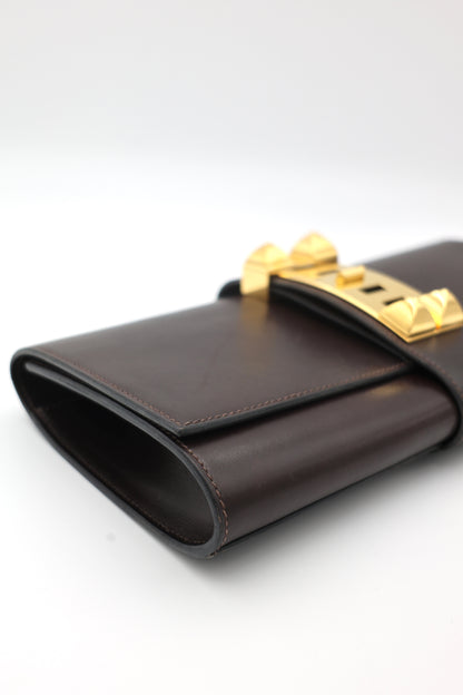 Hermes Medor 29 Clutch in Chocolat Box Calfskin with Gold Hardware