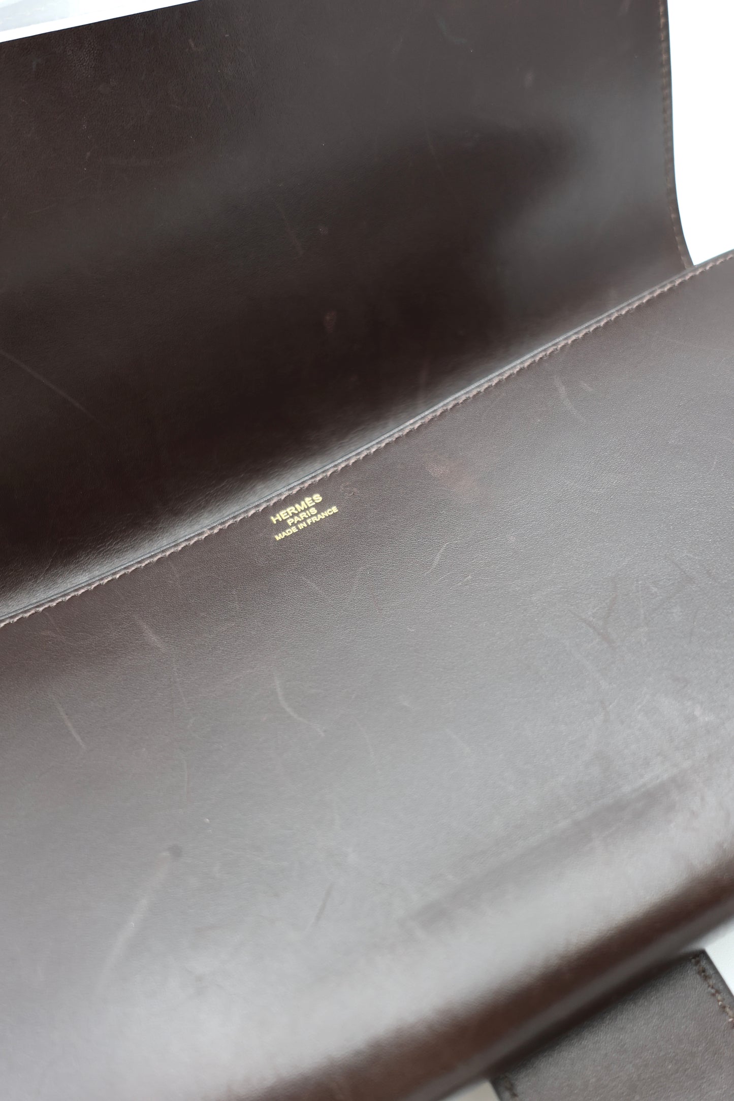 Hermes Medor 29 Clutch in Chocolat Box Calfskin with Gold Hardware