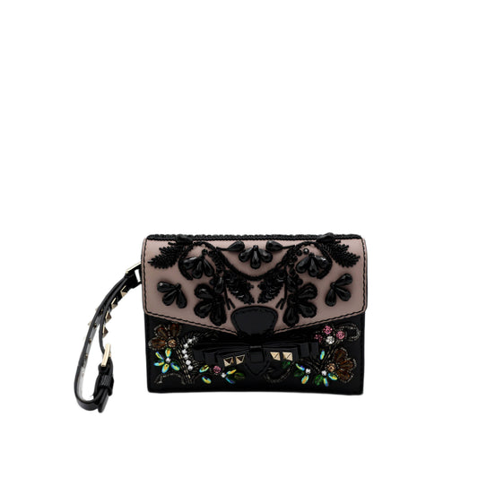 Valentino Garavani Beaded & Jeweled Pochette Bag in Black Leather