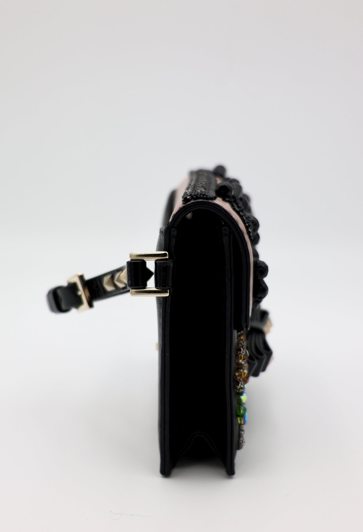 Valentino Garavani Beaded & Jeweled Pochette Bag in Black Leather