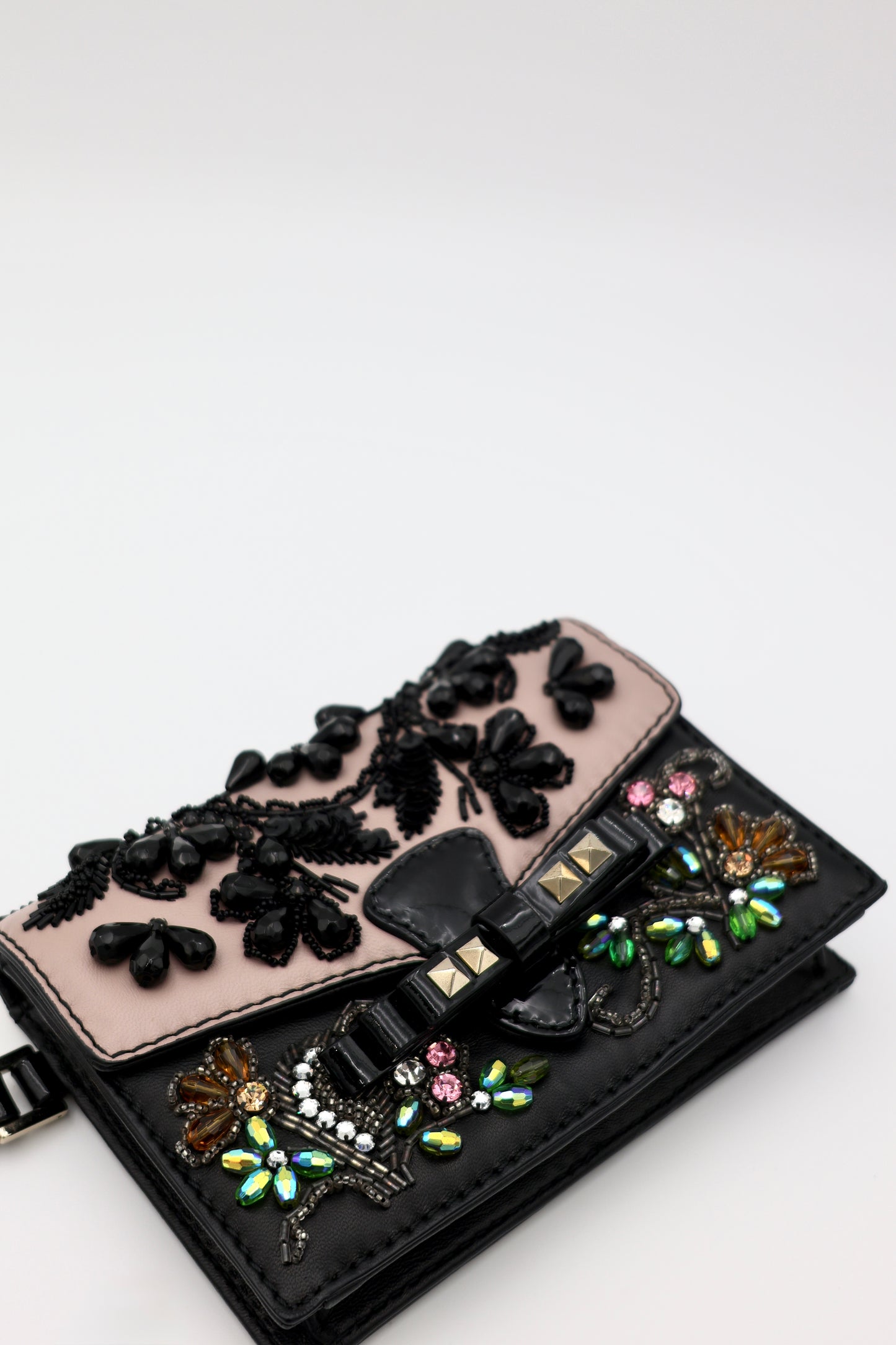 Valentino Garavani Beaded & Jeweled Pochette Bag in Black Leather