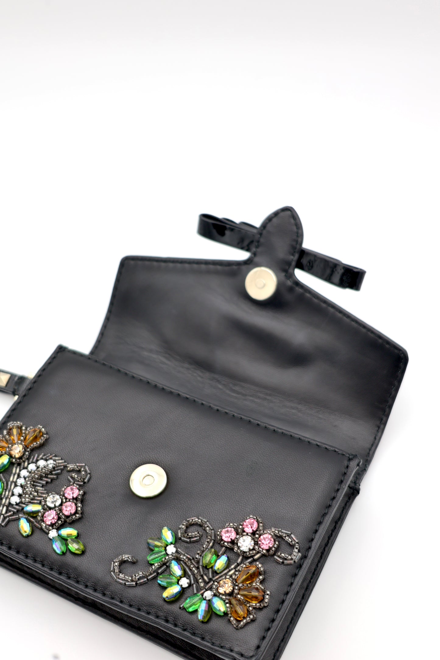 Valentino Garavani Beaded & Jeweled Pochette Bag in Black Leather