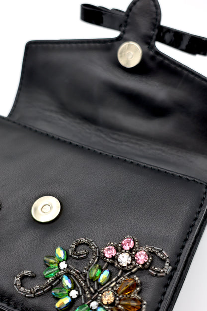 Valentino Garavani Beaded & Jeweled Pochette Bag in Black Leather