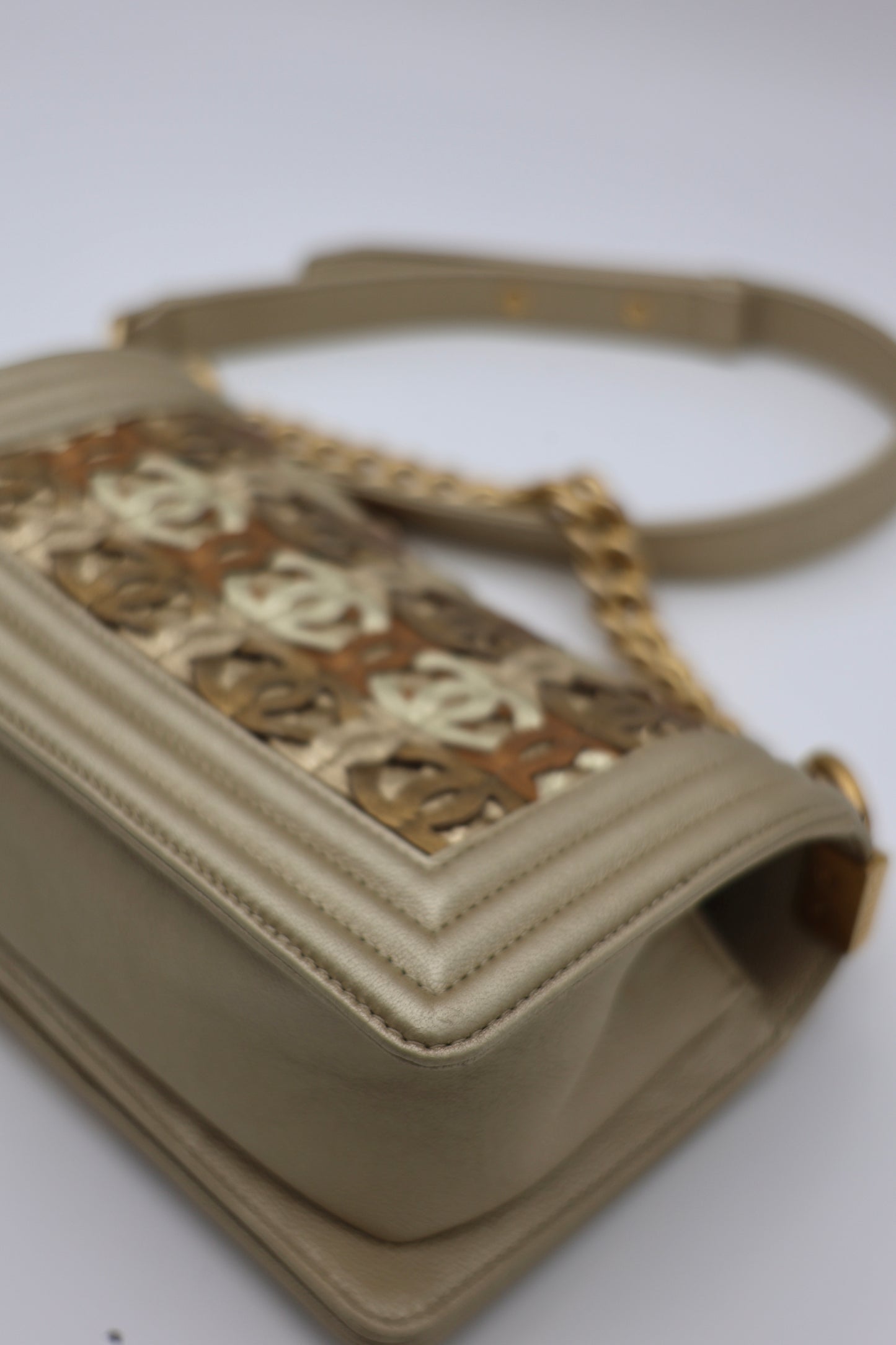 Chanel Limited Edition Small Boy Bag in Gold Metallic Lambskin