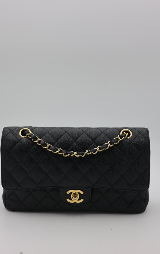 Chanel Classic Medium Double Flap Bag in Black Caviar Leather