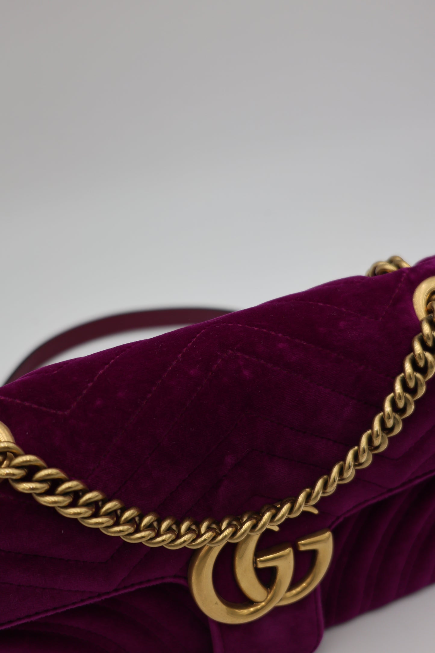 Gucci Velvet Matelassé Small GG Marmont Shoulder Bag Fuchsia Violet Cyclamen