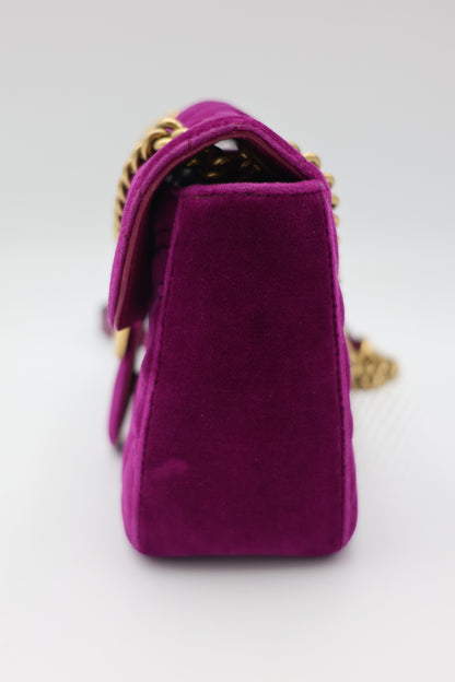 Gucci Velvet Matelassé Small GG Marmont Shoulder Bag Fuchsia Violet Cyclamen