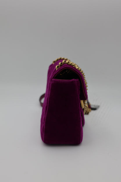 Gucci Velvet Matelassé Small GG Marmont Shoulder Bag Fuchsia Violet Cyclamen