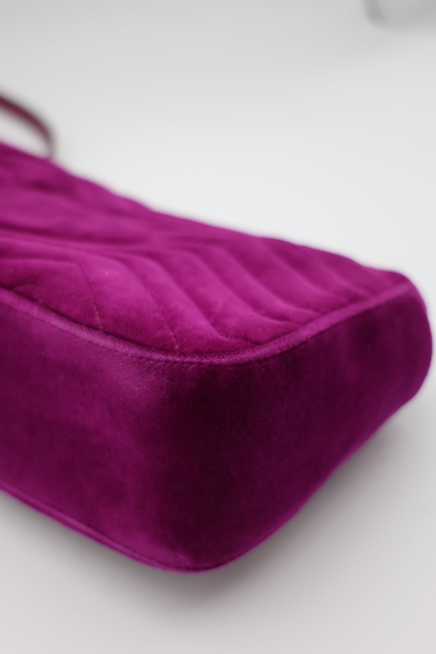 Gucci Velvet Matelassé Small GG Marmont Shoulder Bag Fuchsia Violet Cyclamen