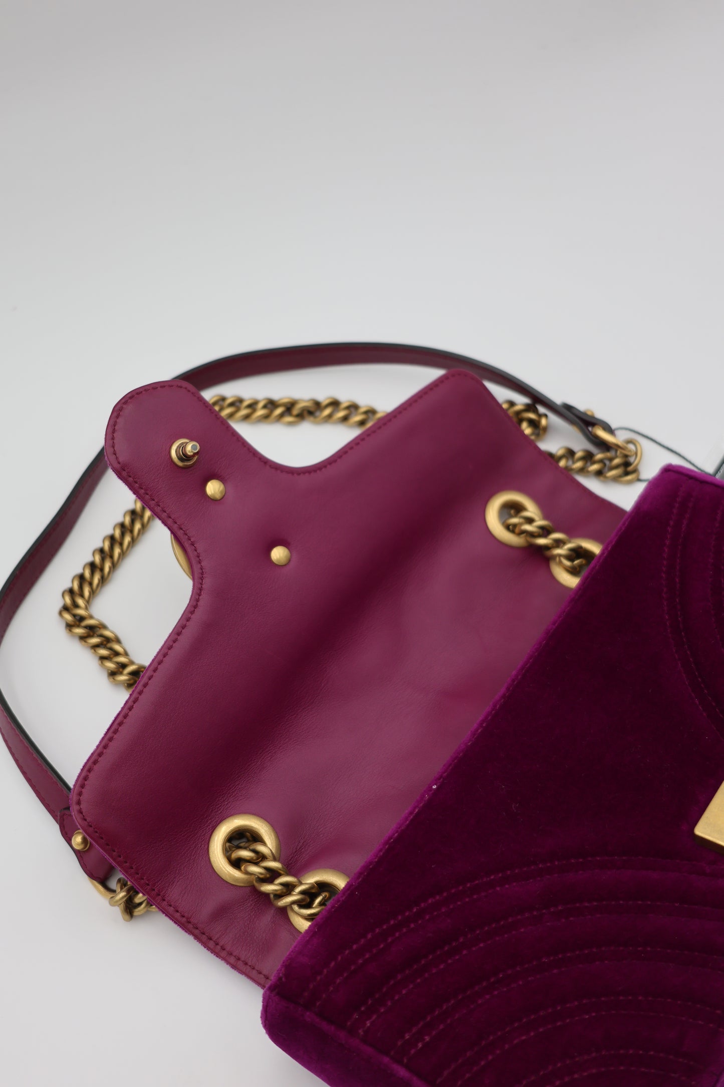 Gucci Velvet Matelassé Small GG Marmont Shoulder Bag Fuchsia Violet Cyclamen