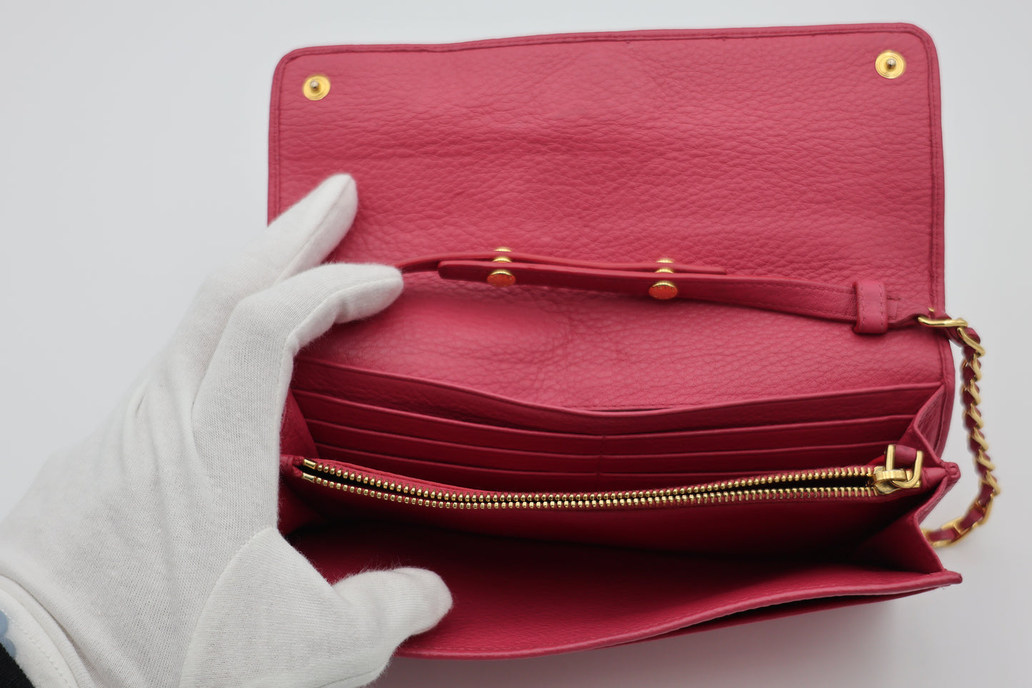 Prada Vitello Calfskin Wallet on Chain Magenta