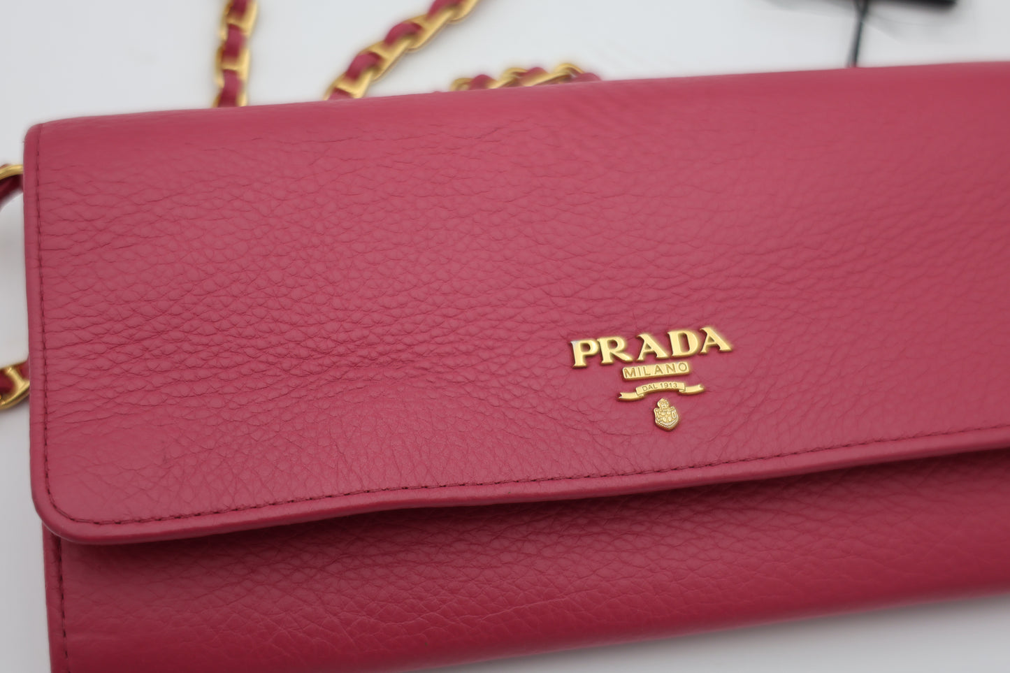Prada Vitello Calfskin Wallet on Chain Magenta